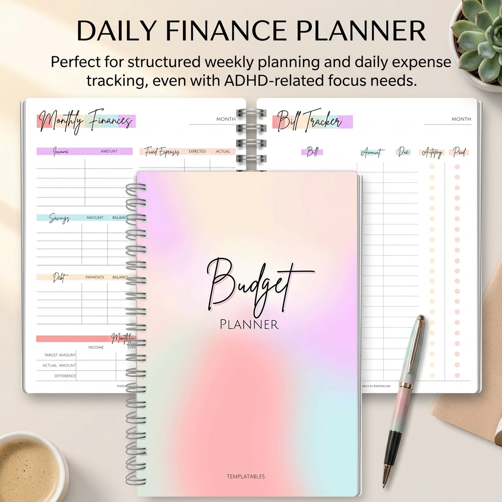 Planner Weekly Budget - สมุดบันทึกรายได้และรายจ่ายรายวัน วางแผนงบประมาณรายสัปดาห์ สำหรับผู้มีภาวะสมาธิสั้น