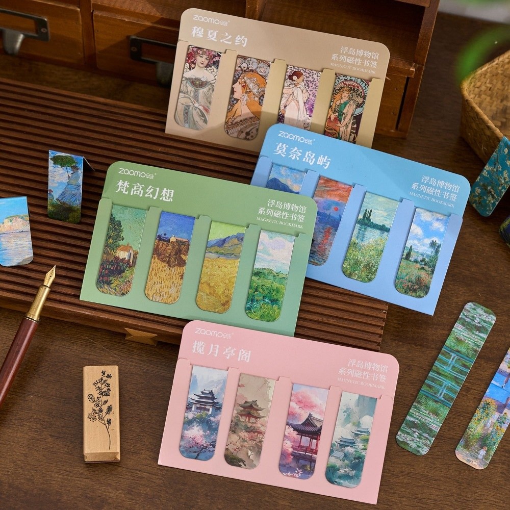 Paperclip Magnetic Set - ชุดที่คั่นหนังสือแม่เหล็กสไตล์เรโทร ลายศิลปะจากแกลเลอรี Monet & Mucha สำหรับหนังสือและนักอ่าน