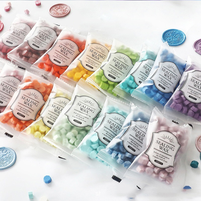 Wax Seal Stamp Kit - 100 ชิ้น ลูกปัดแว็กซ์ซีล แว็กซ์สำหรับประทับตรา แว็กซ์เคลือบสำหรับประทับตรา แว็กซ์สำหรับแสตมป์งานแต่งงานและวันเกิด