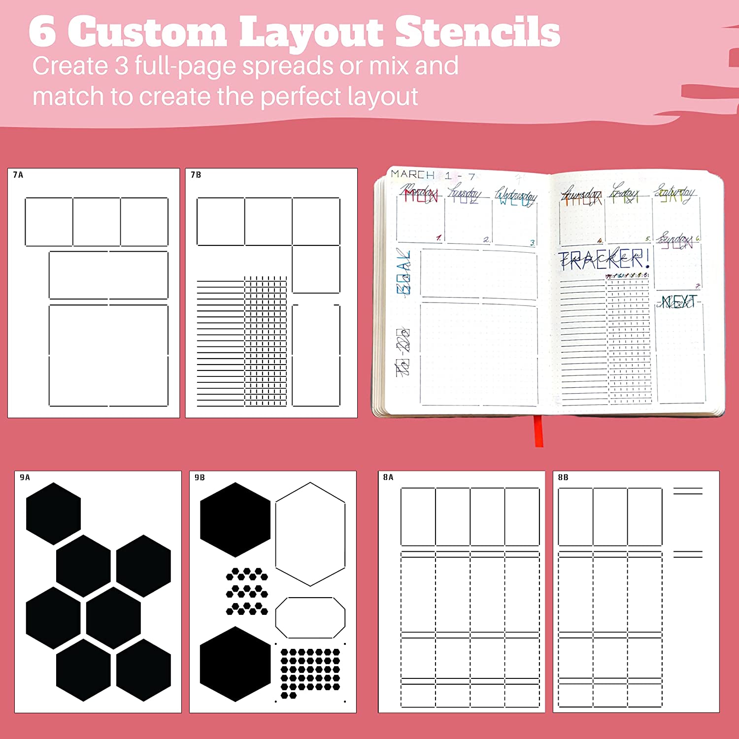 Notebook Dotted A5 - 6Pack พลาสติก Reusable รายสัปดาห์รูปแบบ Journal Stencils
