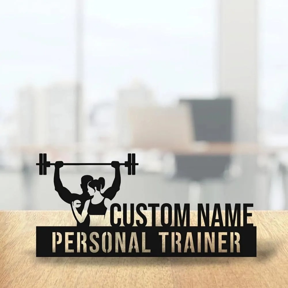 Desk Name Plate - ป้ายชื่อโลหะสลักชื่อเทรนเนอร์ส่วนตัวแบบกำหนดเอง พร้อมผิวสัมผัสโลหะคุณภาพสูง สำหรับฟิตเนส ยิม หรือสำนักงาน