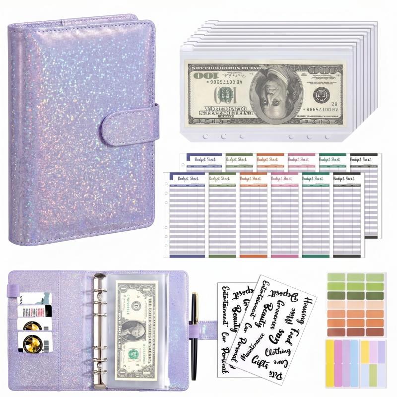 Planner Weekly Budget - สมุดบันทึก A6 ปกหนัง PU พร้อมช่องใส่เงินสด ซองเก็บเงิน