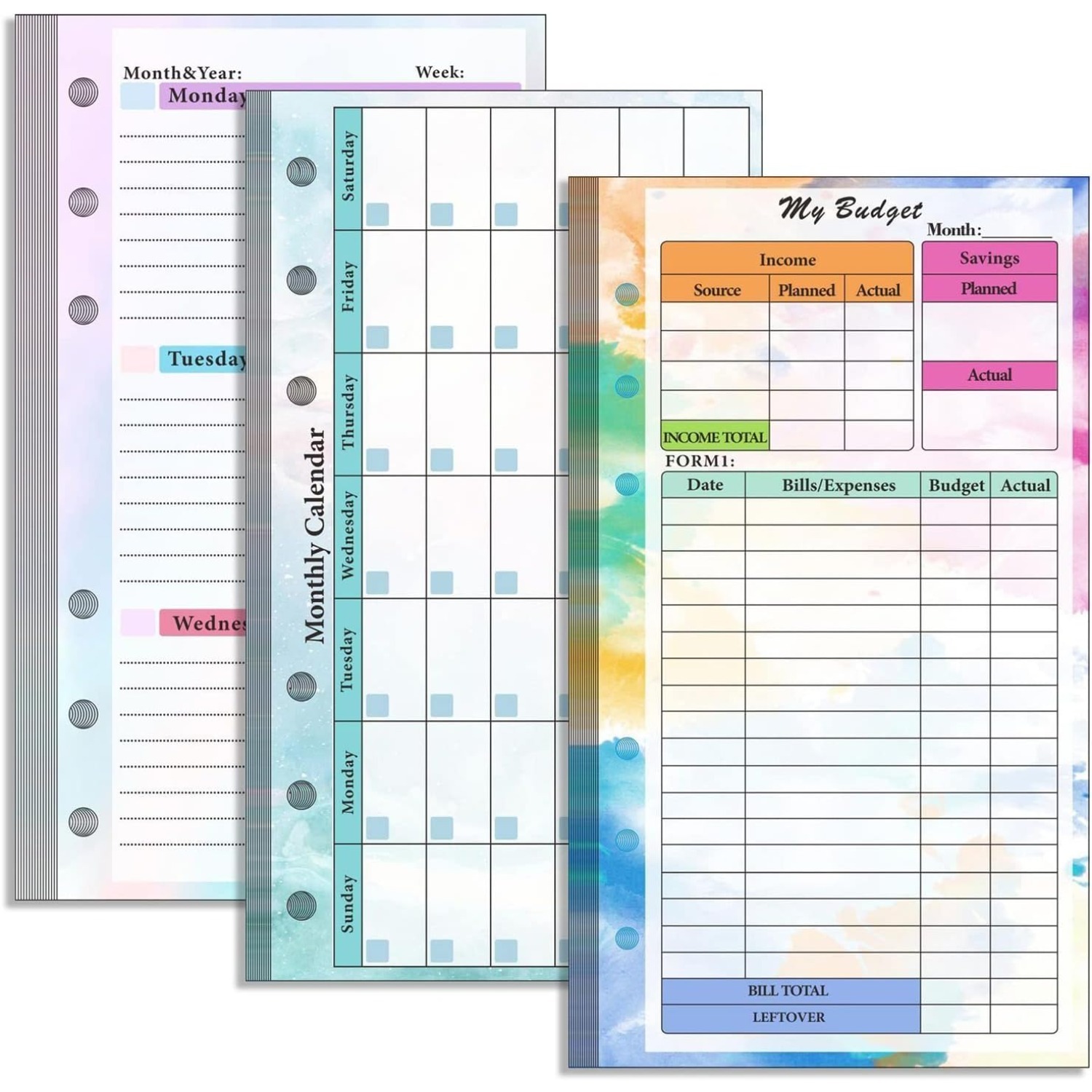 Planner Weekly Budget - ชุดรีฟิลแฟ้ม A6 แบบ 6 รู พร้อมสมุดวางแผนรายเดือน