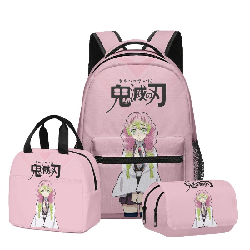 Pencil Case Large - 3 ชิ้น/ชุด กระเป๋าเป้พิมพ์ลายอนิเมะ Demon Slayer พร้อมกระเป๋าดินสอและกระเป๋าใส่อาหารกลางวัน