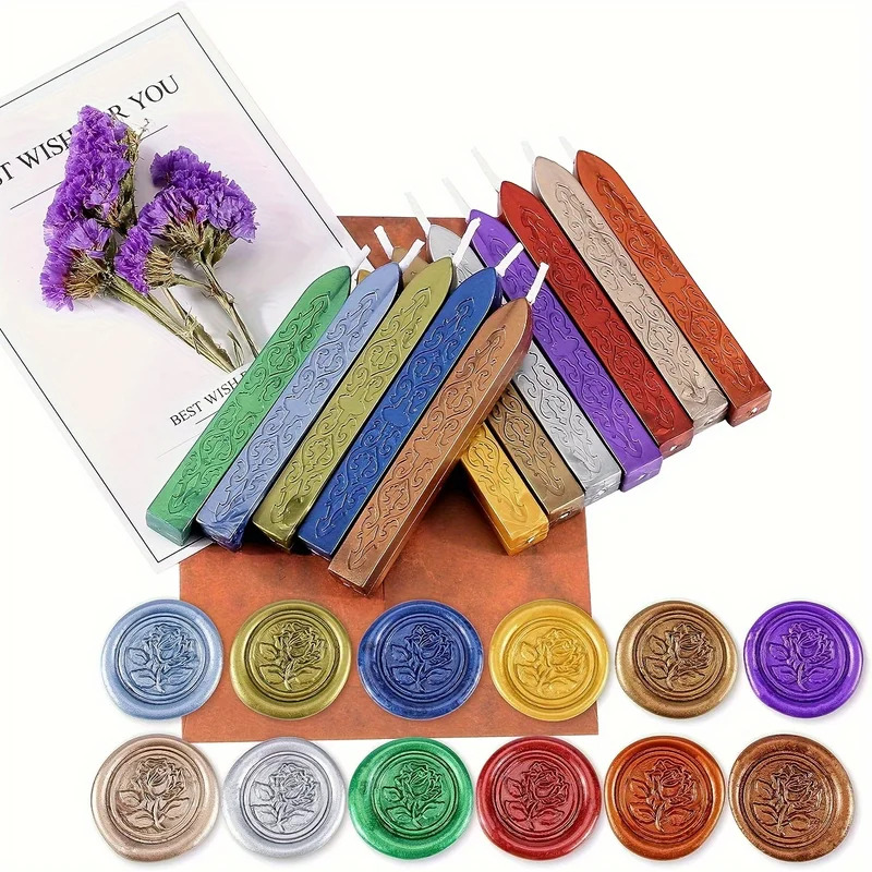 12 ชิ้น/ถุงโลหะผสมสีขี้ผึ้งปิด - Wax Seal Stamp Kit บทวิจารณ์และราคา