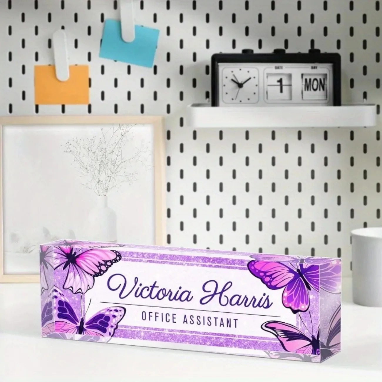 ป้ายชื่ออкриลิคผีเสื้อสีม่วงแบ - Desk Name Plate บทวิจารณ์และราคา